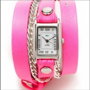 La Mer Pink and Silver Wrap Bracelet Watch